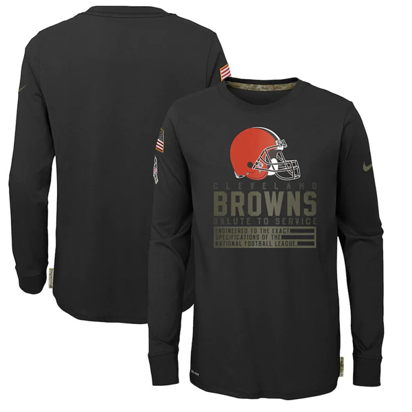 Youth Cleveland Browns 2020 Black Salute To Service Sideline Performance Long Sleeve T-Shirt